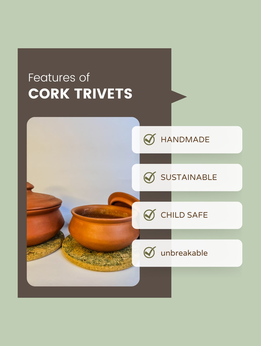 Raw Yarns Cork trivets - natural Green Cork Design