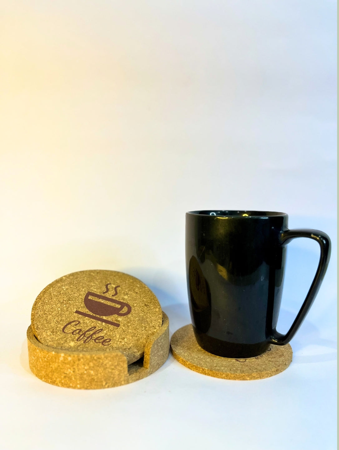 Cork Coaster - coffee print with case (set of 4)