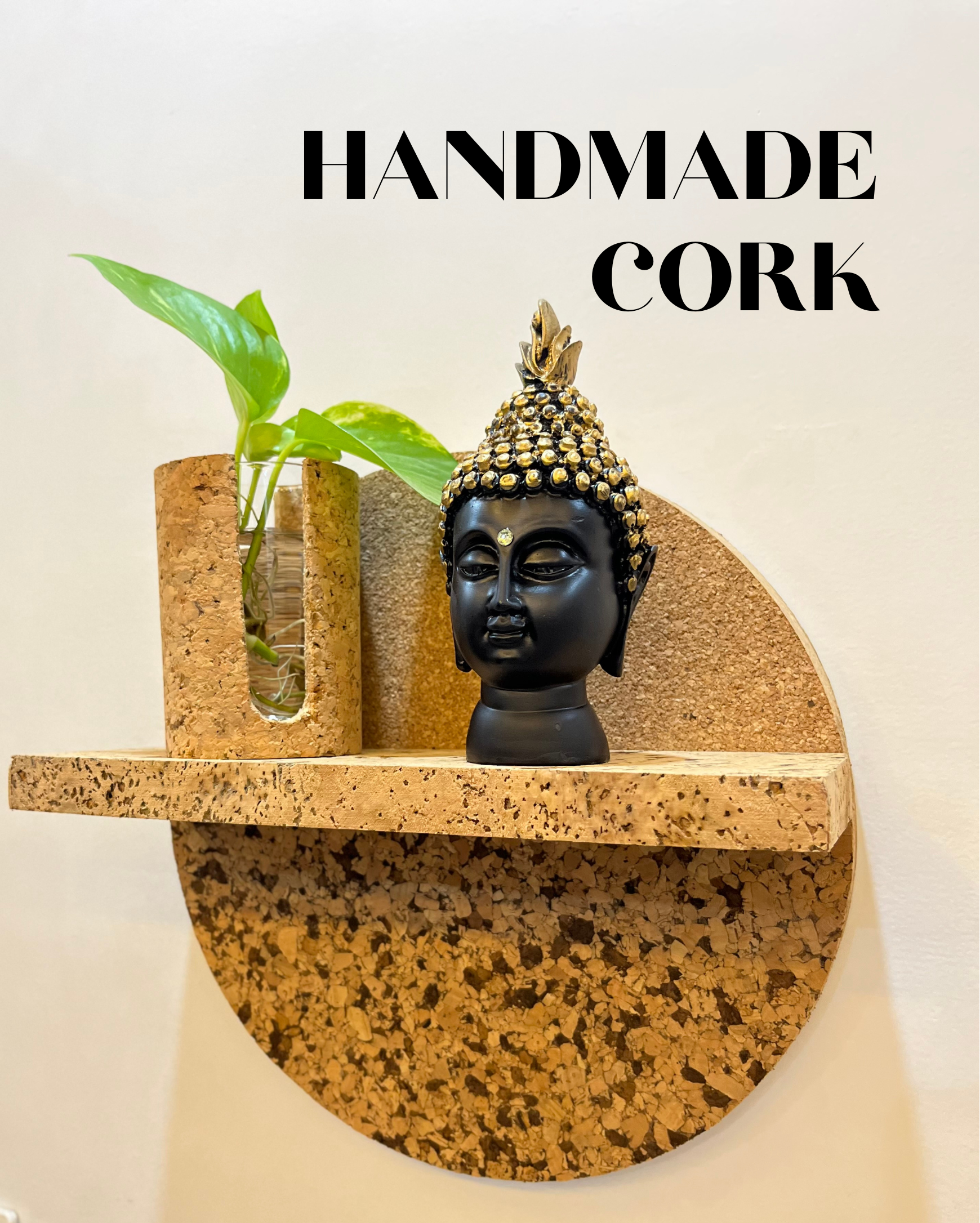 Raw Yarns Natural Cork Wall Decor with Buddha Ji Murti